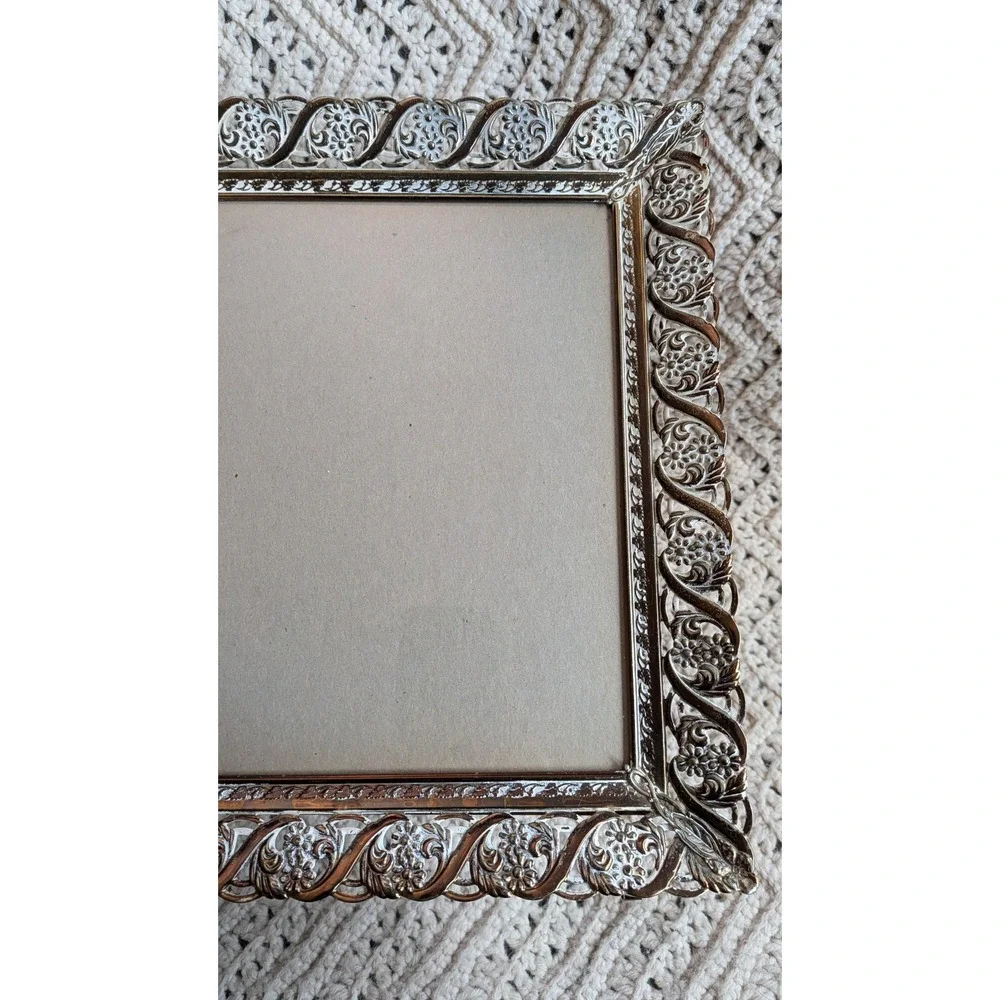Vintage Ornate Silver Filigree Metal Picture Frame Floral Scroll 8x10 Tabletop